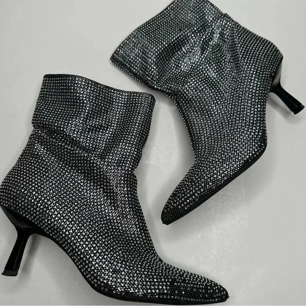 Open Edit Tilly Crystal Embellished Bootie in Silver Size 8.5